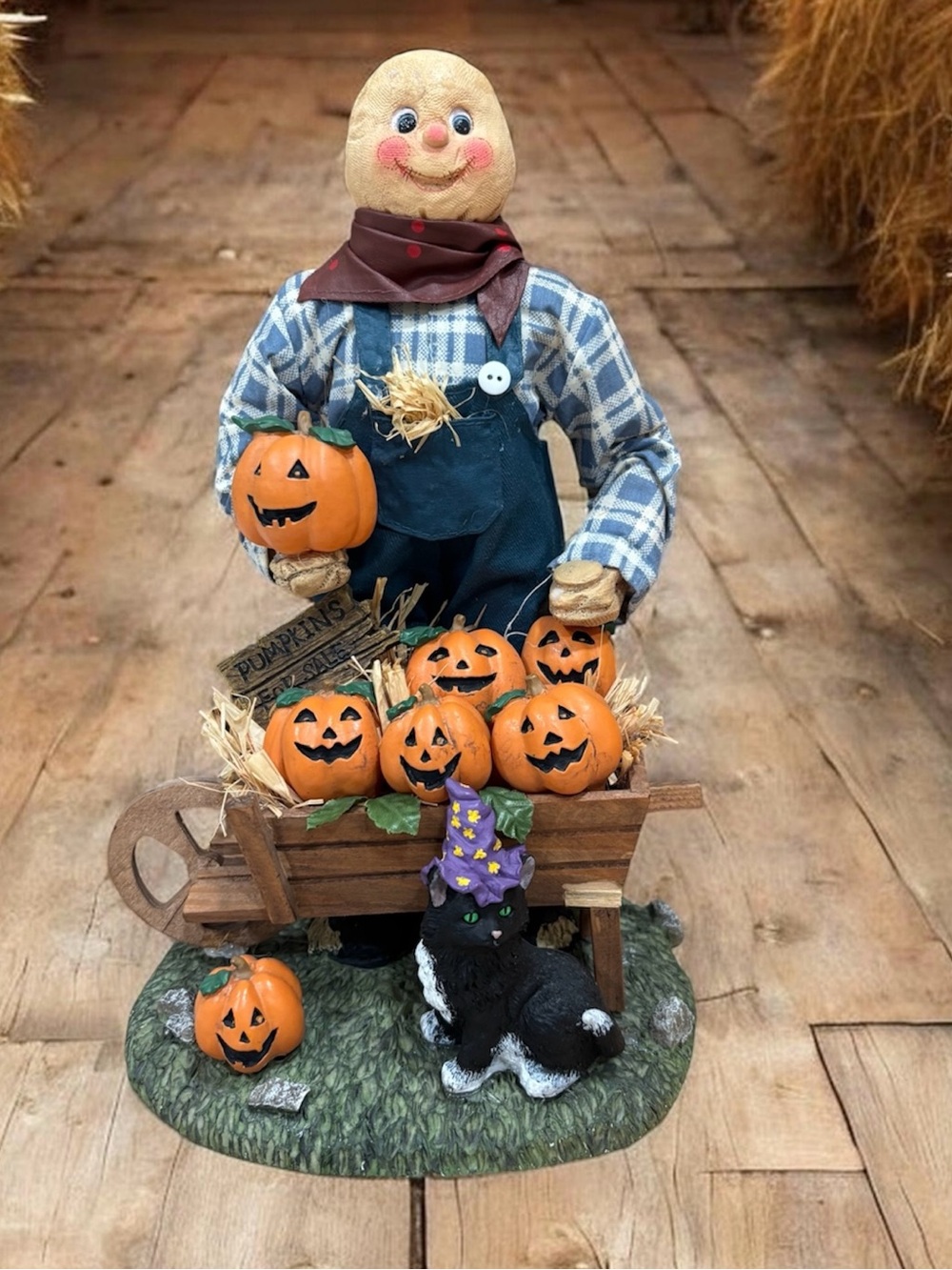 Halloween Fall Deco Cat Primitive Pumpkin Scarecrow Pumpkin Figurine